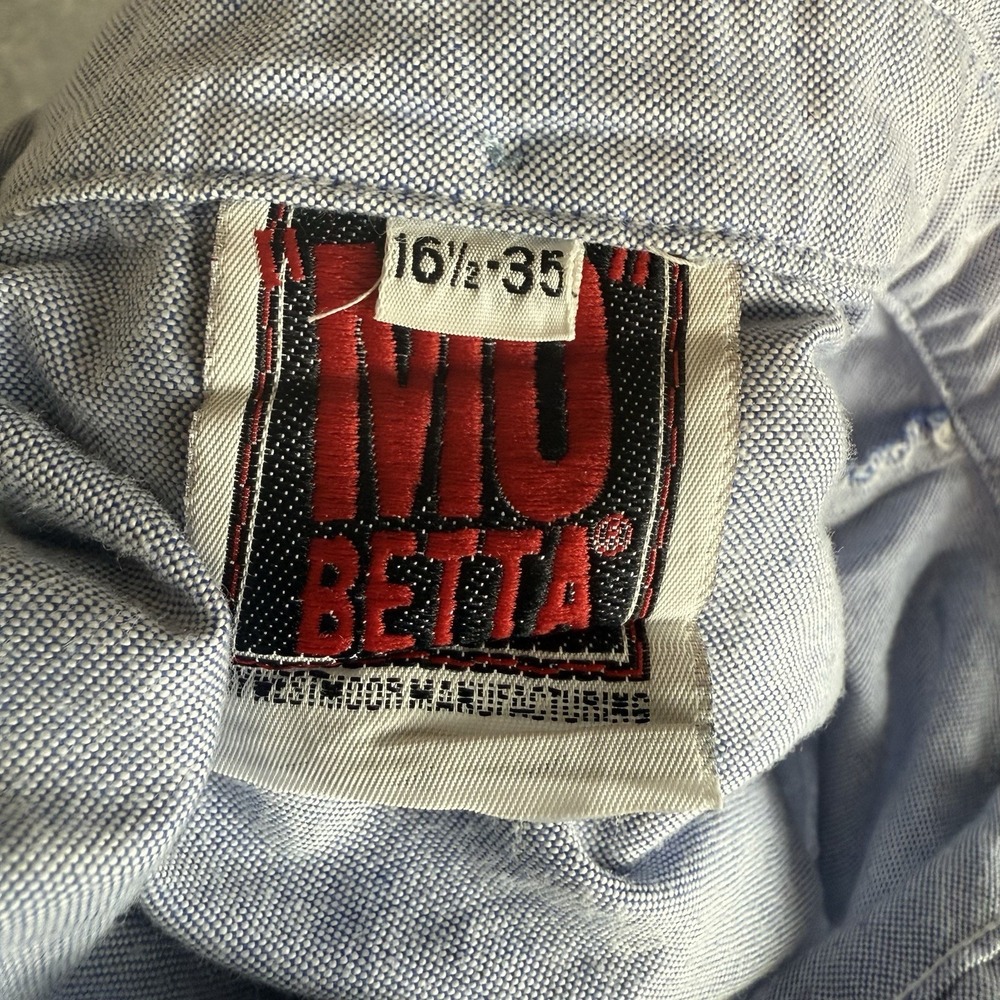 VTG Mo Betta Western Shirt 16.5x35 Blue Chambray Cowboy Garth Made In USA - Picture 7 of 11